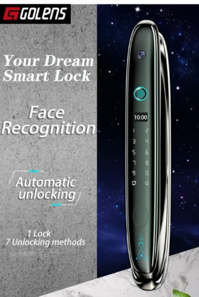 Golens X18 Premium Luxurious Design Smart Door Lock Digital Door Lock 8 Ways to Unlock 3D Face Recognition, Camera & Wi-fi