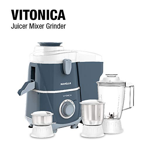 Havells Vitonica 500W Juicer Mixer Grinder with 3 Stainless Steel Jar, Large Size Pulp Container,Foldable Juicing Spout,