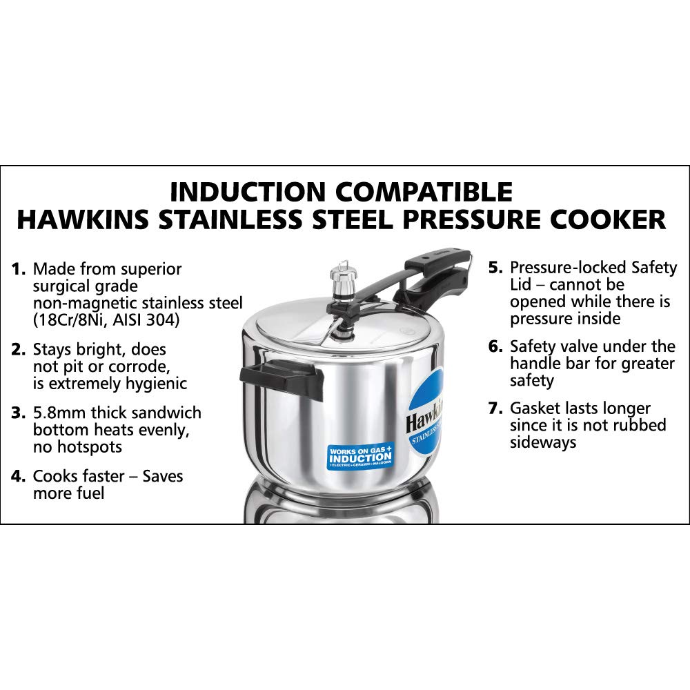 Hawkins 5 Litre Pressure Cooker, Stainless Steel Cooker
