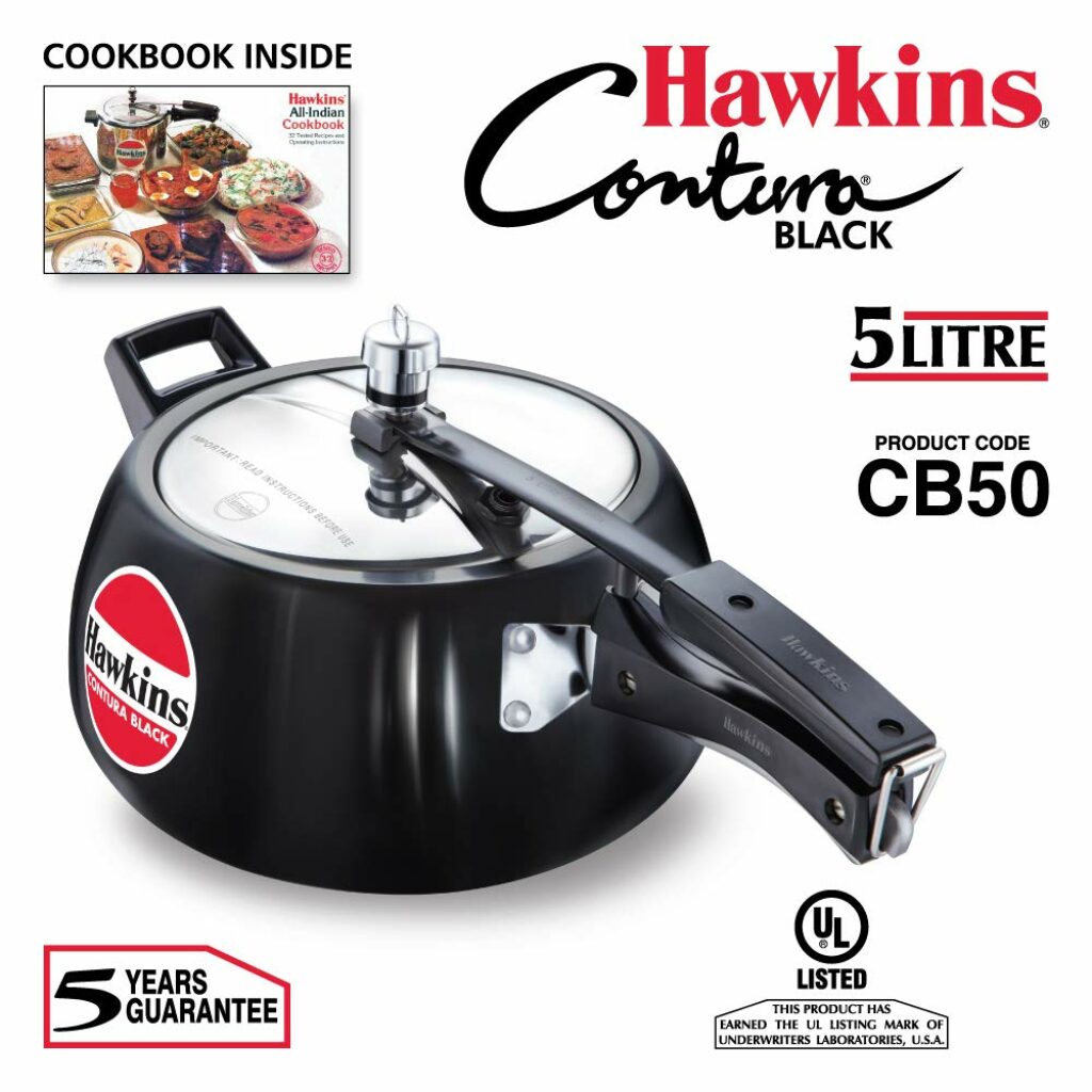 Hawkins Contura Black Pressure Cooker, 5 Litre