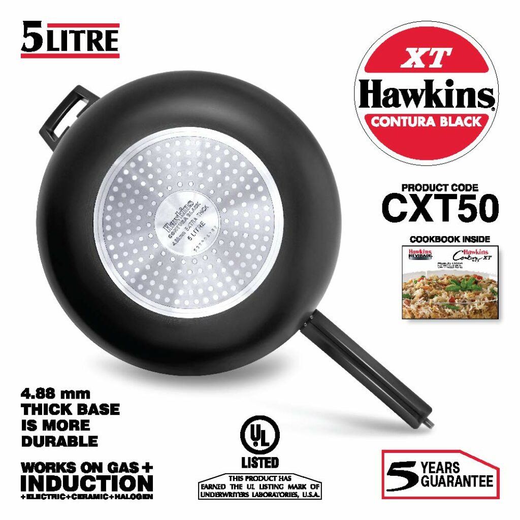 Hawkins Contura Black XT 5 Litre Inner Lid Pressure Cooker, Hard Anodised Cooker