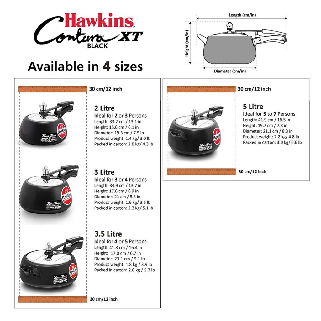 Hawkins Contura Black XT 5 Litre Inner Lid Pressure Cooker, Hard Anodised Cooker, Induction Cooker