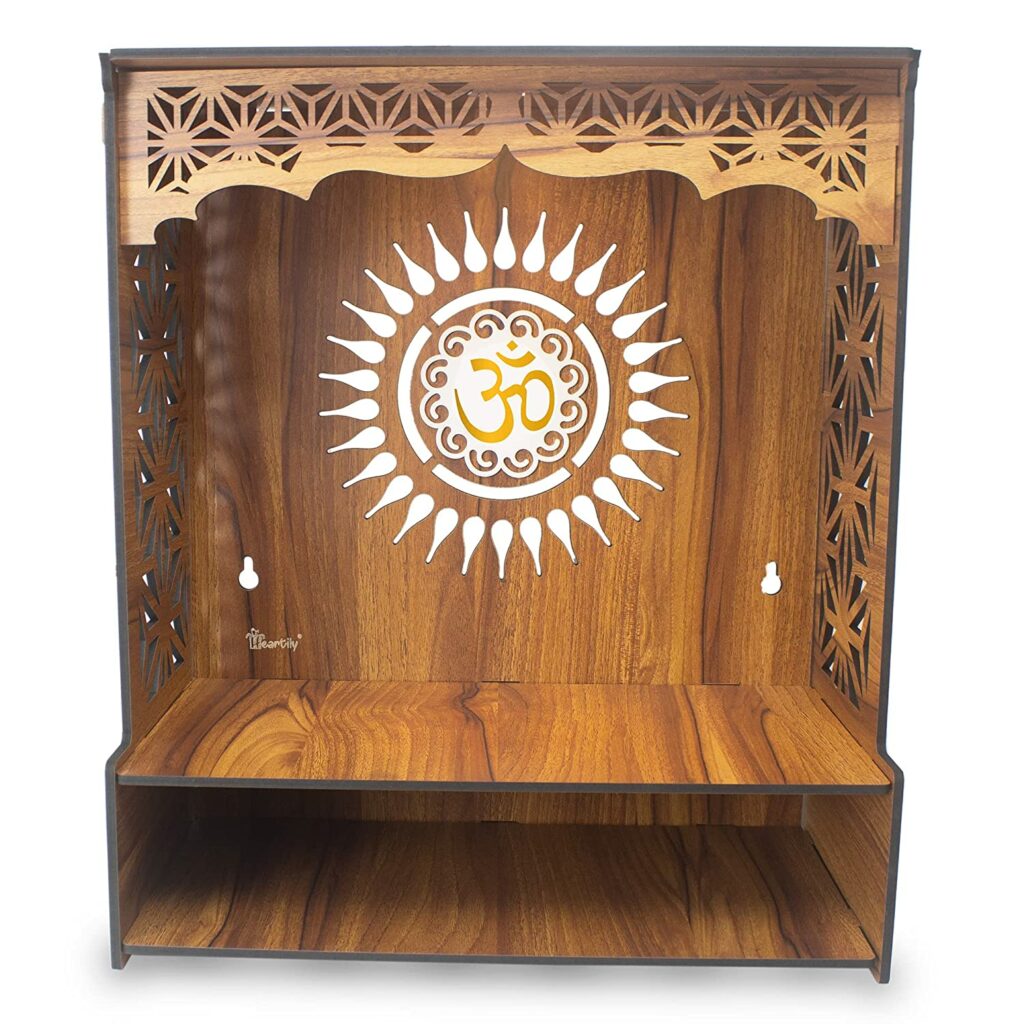 Heartily® Shree Beautiful Wooden Pooja Stand mandir for Home and Office Wall