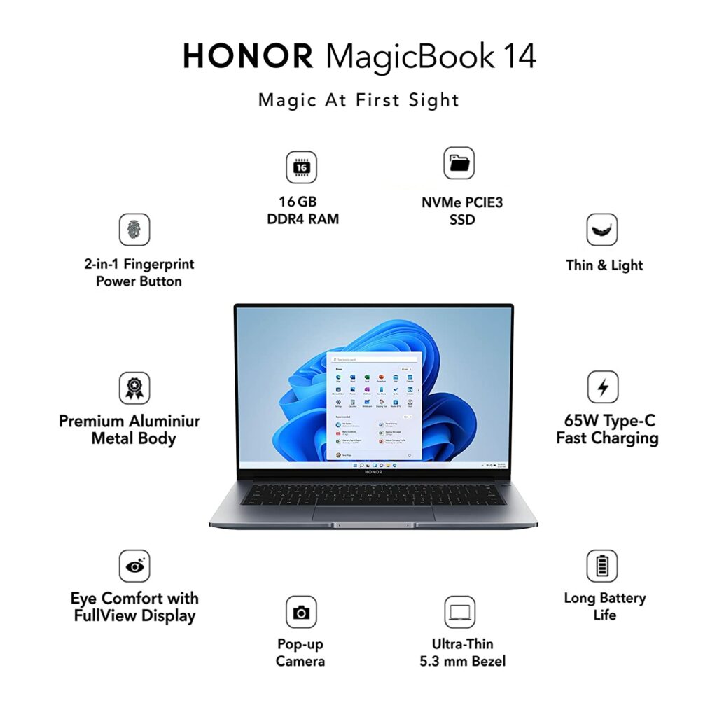 Honor MagicBook 14, AMD Ryzen 5 5500U 14-inch FHd IPS Anti Glare