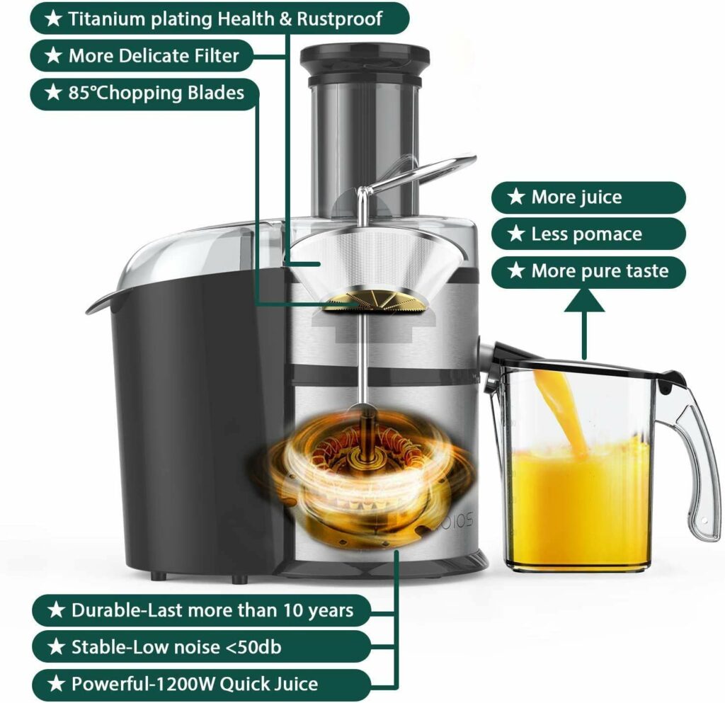 KOIOS Centrifugal Juicer Machines, Juice Extractor  with big mouth