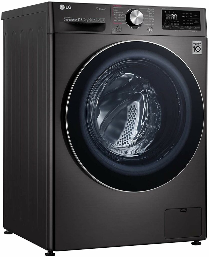 LG 10.5 Kg Inverter Front Load Wi-Fi Washer Dryer (FHD1057STB, Black Steel, In-built Heater,