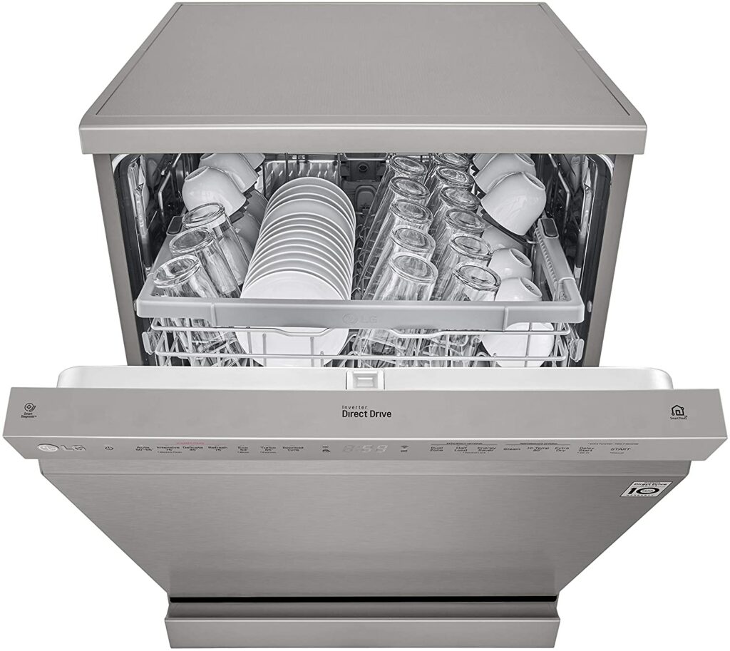 LG 14 Place Settings Wi - Fi Dishwasher (DFB424FP, Silver, Silent Operation, Tough Stain Removal