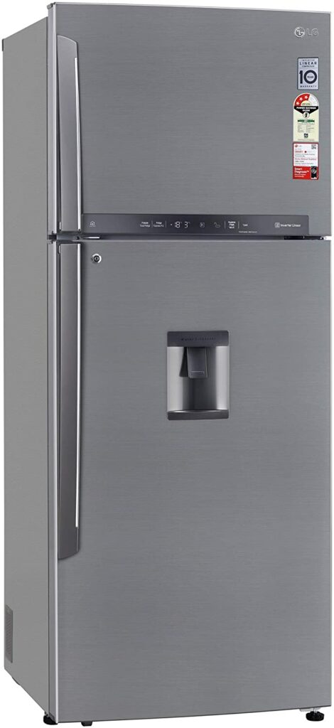 LG 471L 3 Star Frost-Free Inverter Wi-Fi Water Dispenser Double Door Refrigerator (GL-T502XPZ3, Shiny Steel, Convertible with Door Cooling