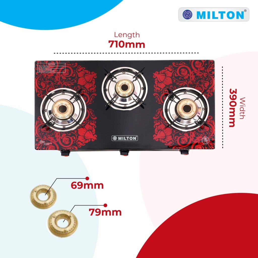 MILTON Premium Red Manual Ignition LPG Glass Top Gas Stove