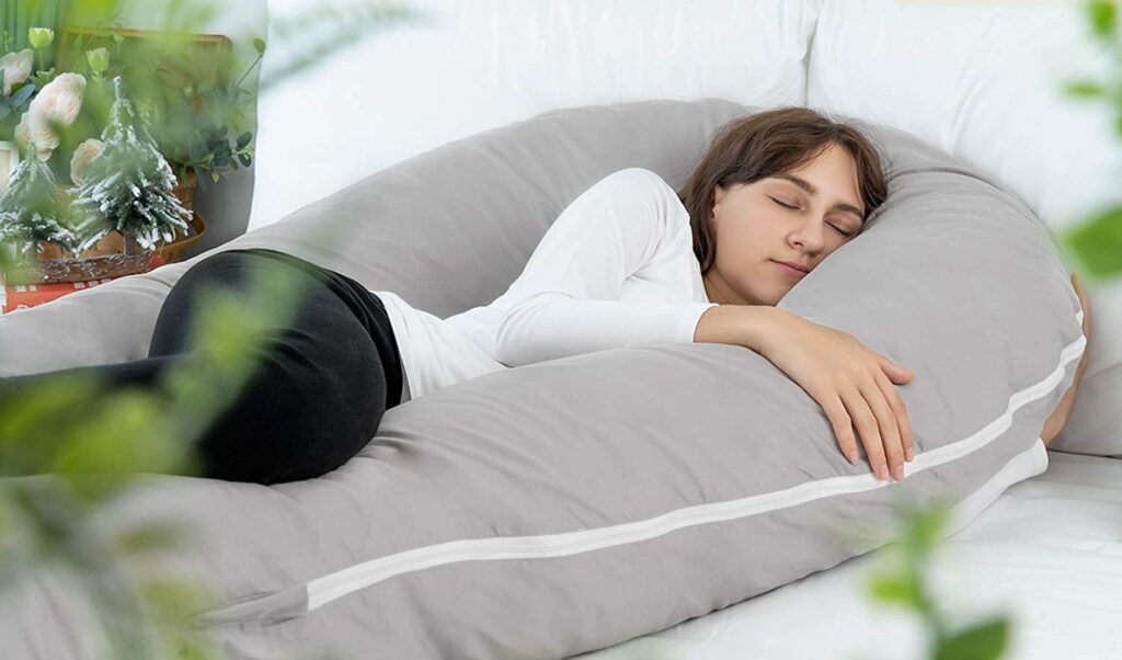 Meiz Full Body Pregnancy Pillow - with 300TC Comfy Cotton Pillowcase & Microfiber