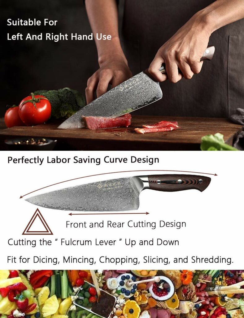 Nanfang Brothers 8 Inch Japanese Super VG10 High Carbon Stainless Steel Damascus Chef Knife