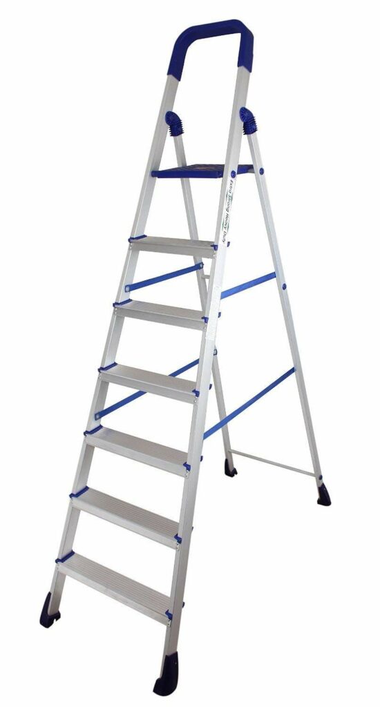 Parasnath Maple 7 Step Light Weight Aluminium Step Ladder 7.2 Ft Heavy Duty Folding Ladder Made in India