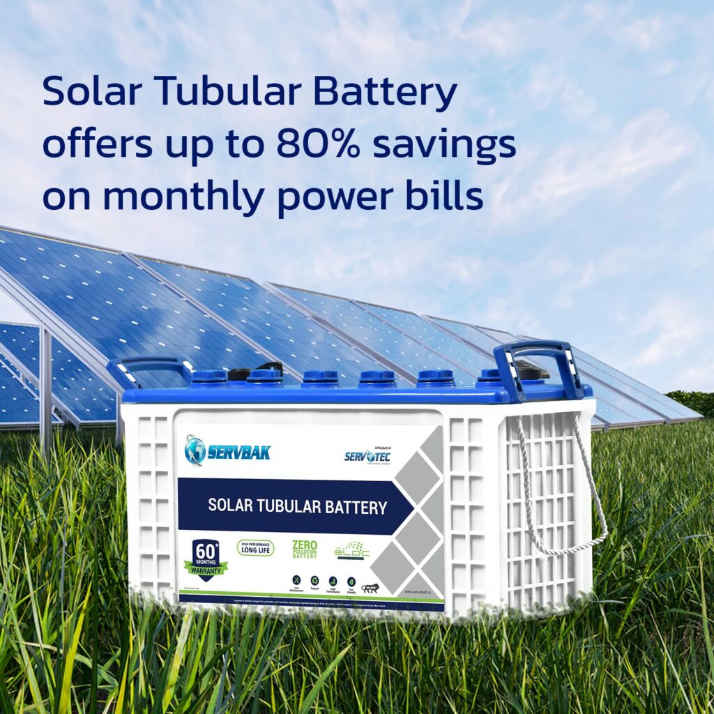 SERVBAK Solar STB-750+ (75Ah 12VDC) C10 Tubular Solar Battery for Home, Office & Shop with 60 Months Warranty