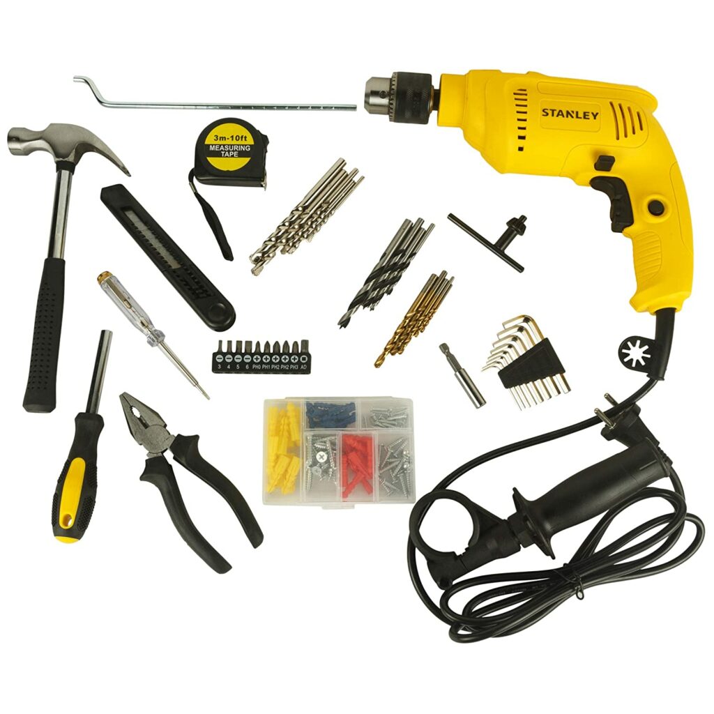 STANLEY SDH600KP-IN DIY 13 mm Hammer Drill Machine and Hand Tool Kit for Home Use (120-Pieces)