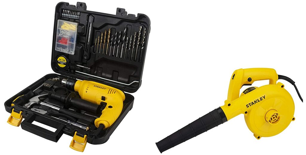 STANLEY SDH600KP-IN DIY 13 mm Hammer Drill Machine and Hand Tool Kit for Home Use (120-Pieces) & STANLEY STPT600 Blower, 600W Variable Speed, 1 Year Warranty