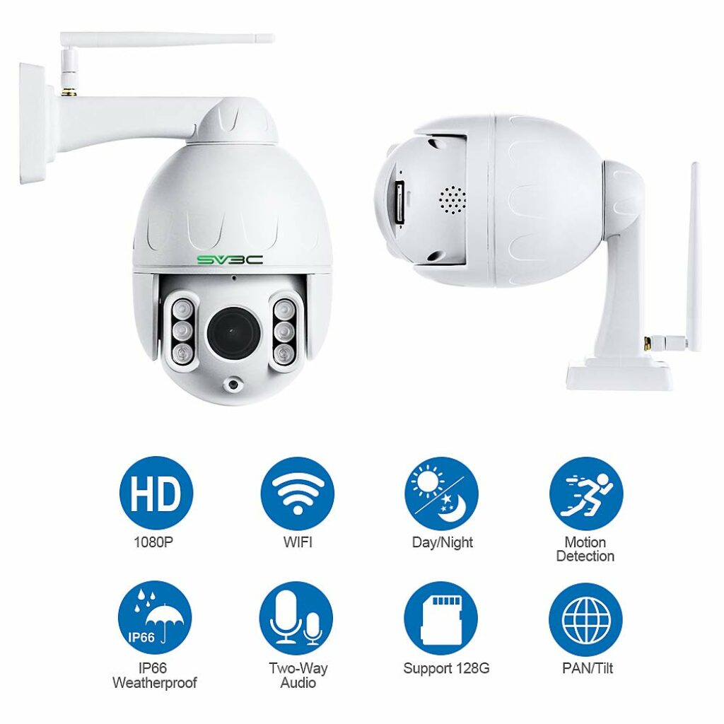 SV3C PTZ WiFi Camera Outdoor, 1080p Wireless Security IP Camera, Pan Tilt 5X Optical Zoom,