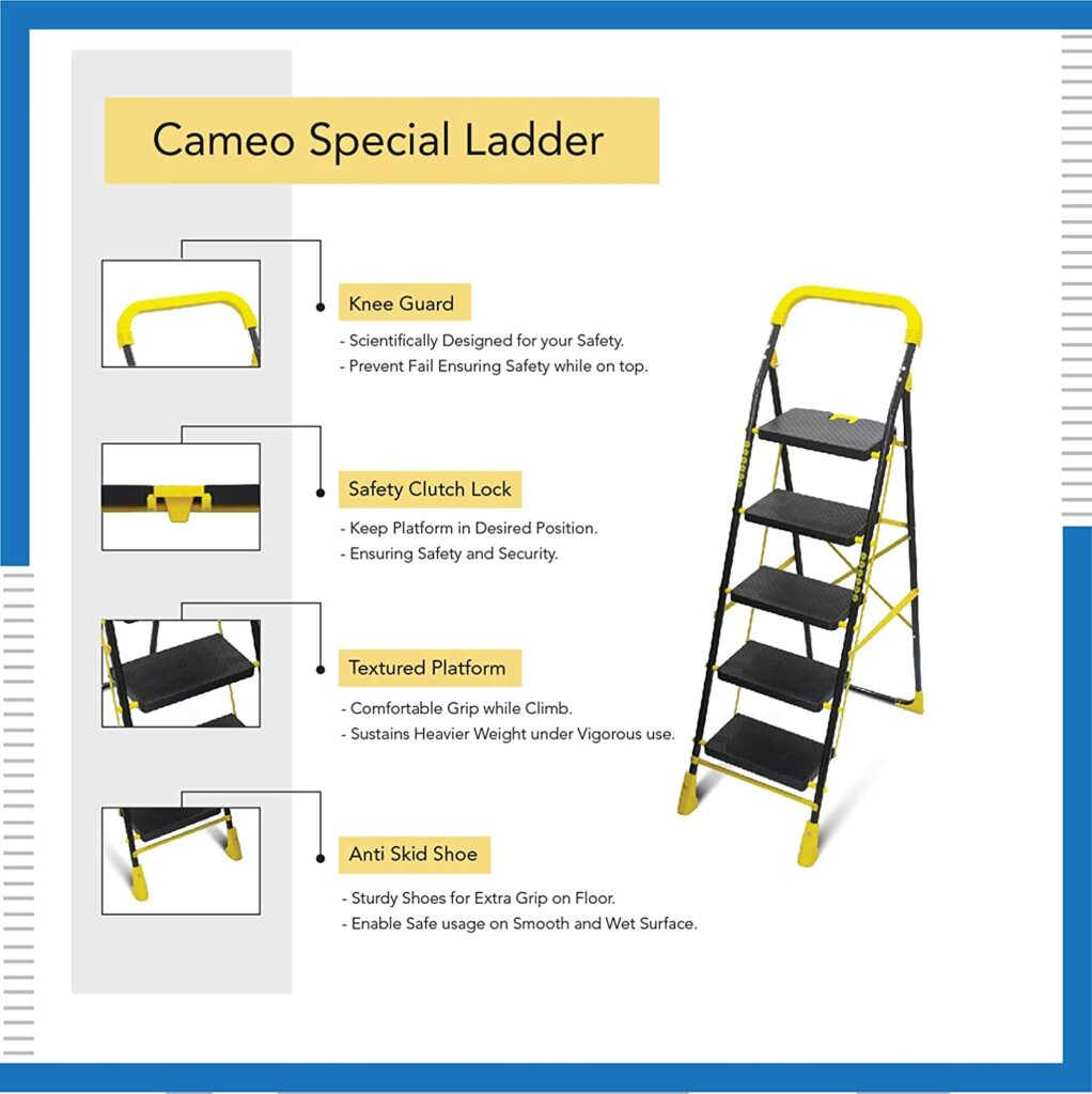 TNT The Next Trend 5 Step Heavy Duty Alloy Steel Foldable Step Ladder with anti skid shoes