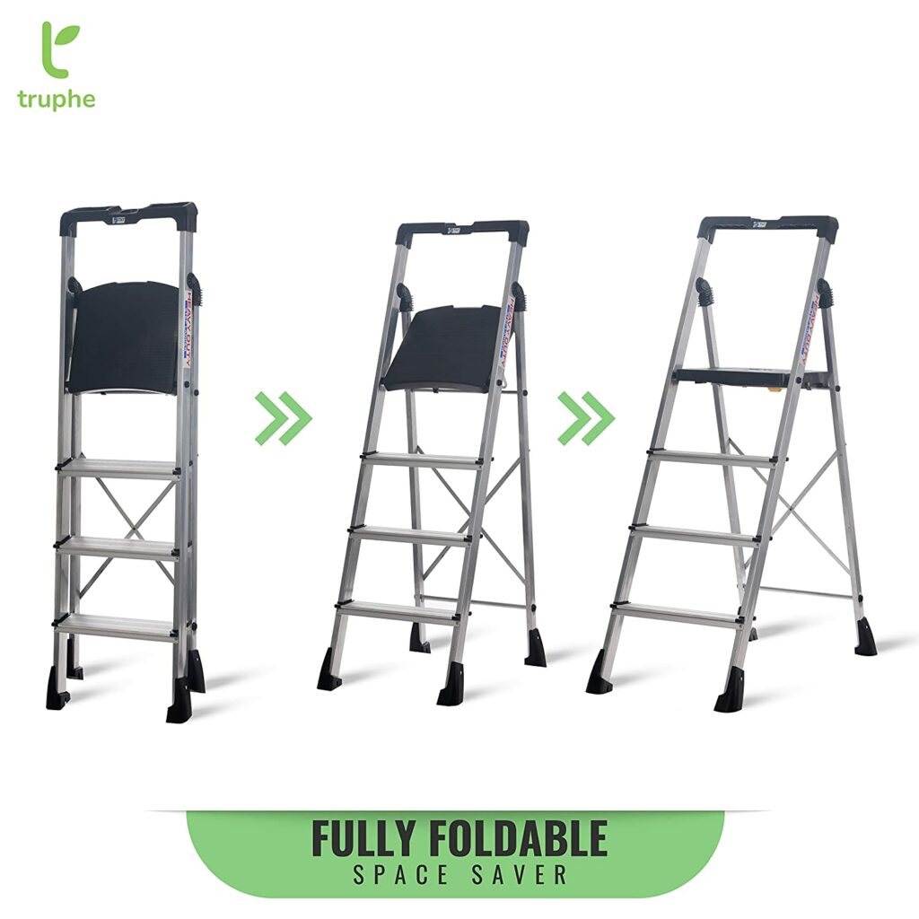 TRUPHE Alair Foldable 4 Step Ladder for Home and Office Use with fully folded system