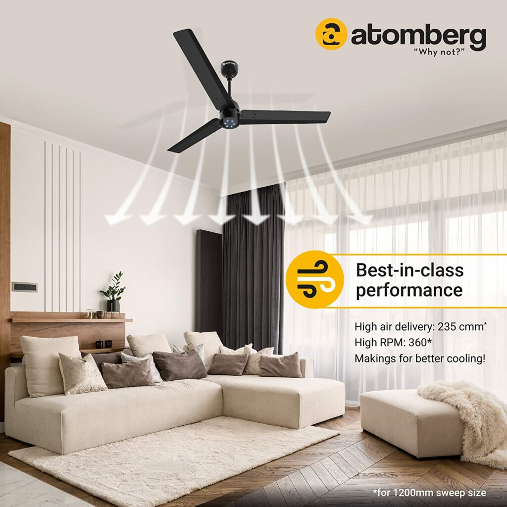 atomberg Renesa 1200mm BLDC Motor 5 Star Rated Ceiling Fans with remote control