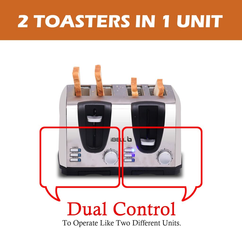 iBELL 2-in-1 Bread Toaster 4 Slices, Dual Controls