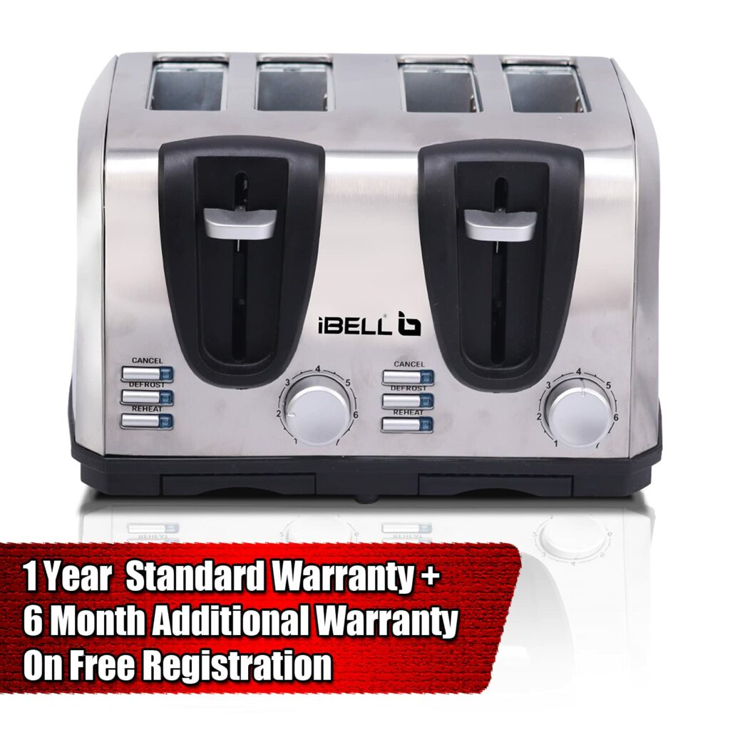 iBELL 2-in-1 Bread Toaster 4 Slices, Dual Controls, 7 Browning modes