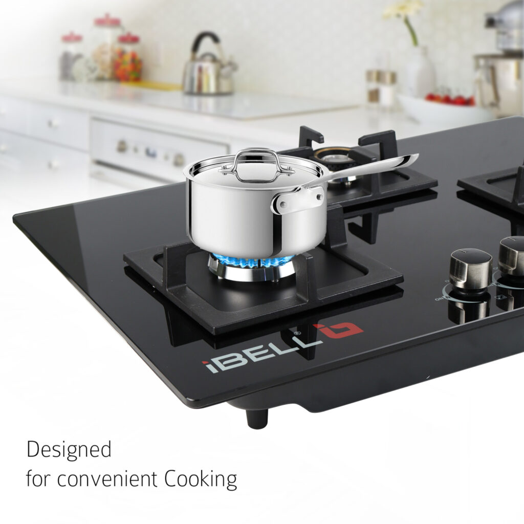 iBELL 490GH HOB 3 Burner Glass Top Gas Stove with Auto Ignition,Toughened Glass