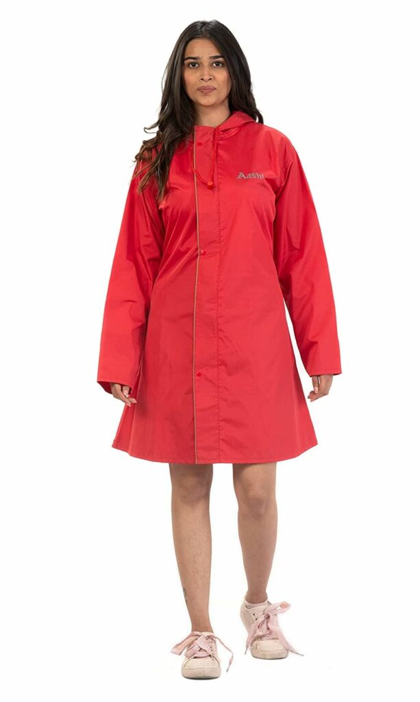 Aashi Waterproof NYLON Double Layer High Neck Knee Lenght Raincoat