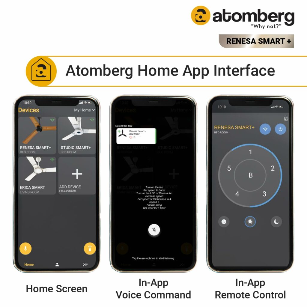 Atomberg Renesa Smart+ app connectivity features