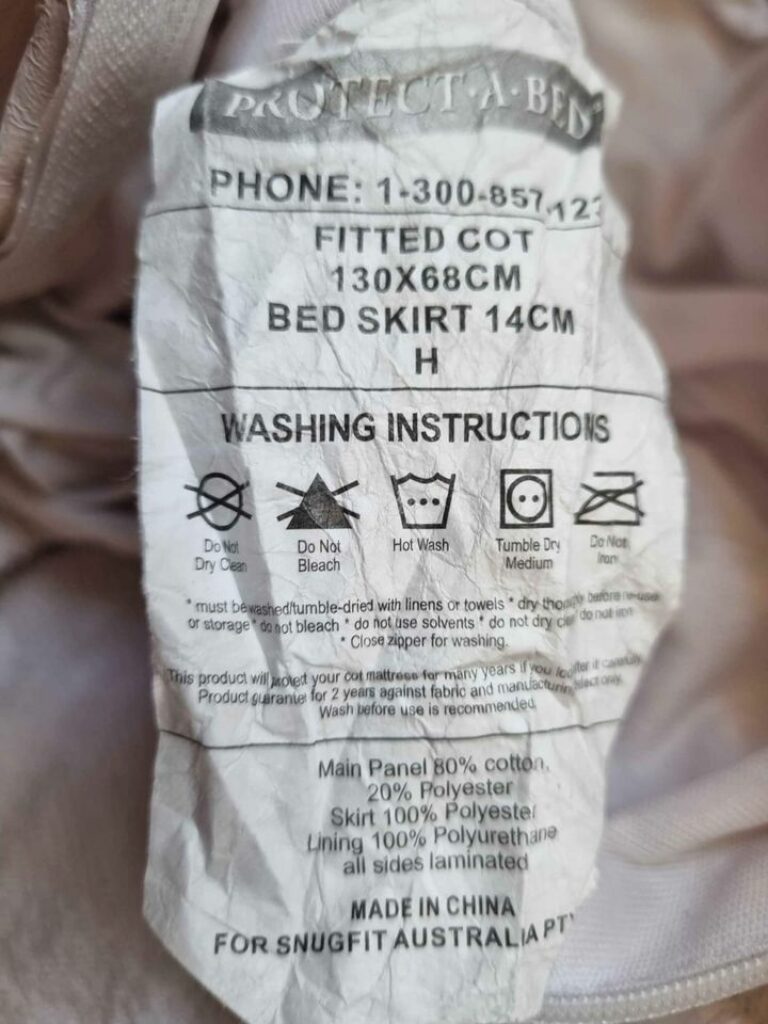Bed sheet washing care label symbol instruction