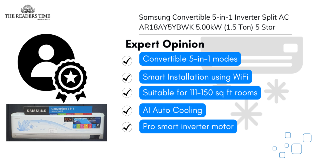 Samsung Convertible 5-in-1 Inverter Split AC AR18AY5YBWK 5.00kW (1.5 Ton) 5 Star expert opinion