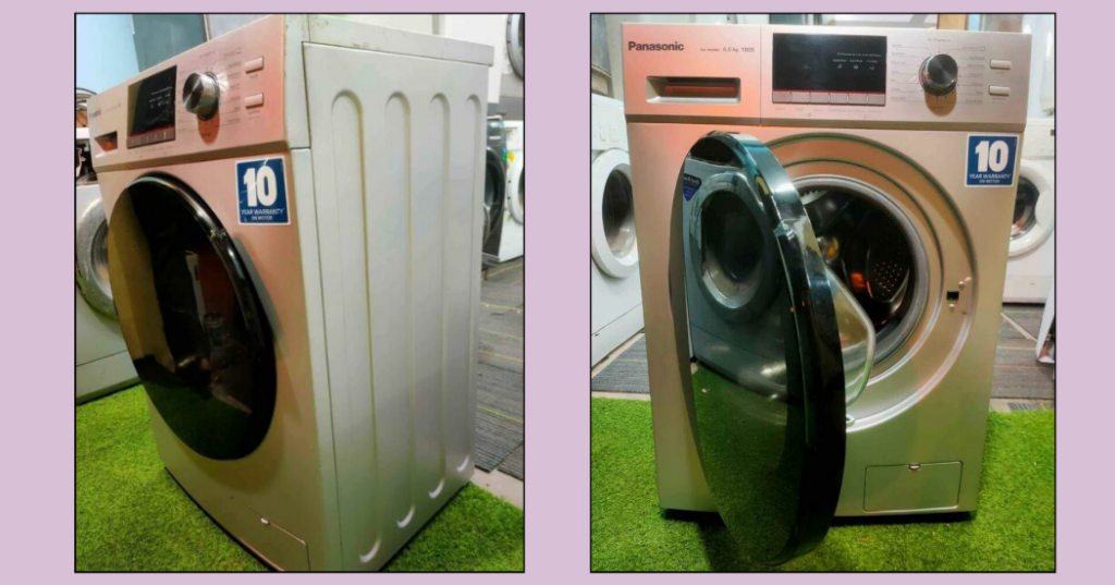 Panasonic 6 kg Front Loading Washing Machine (NA-106MB3L01) product page front and side image