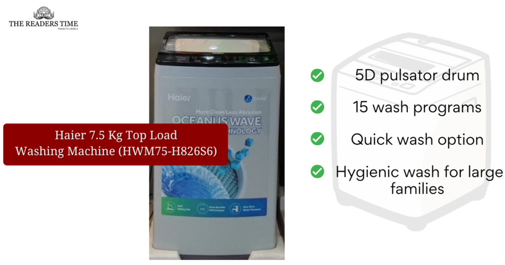 Haier 7.5 Kg Top Load Washing Machine (HWM75-H826S6) specification