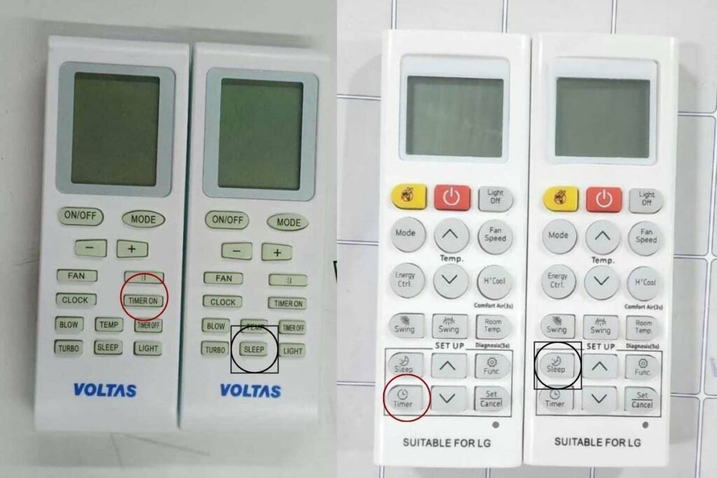 AC Remote control showing timer and sleep mode function
