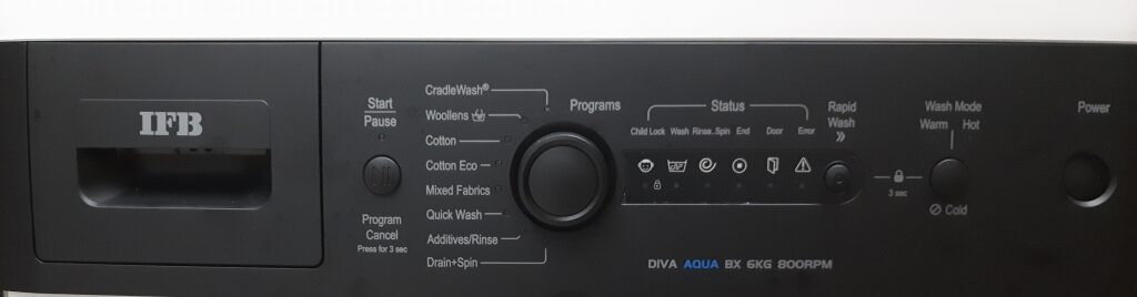 IFB 6 Kg 5 Star Fully Automatic Front Load Washing Machine 2X Power Steam (DIVA AQUA BXS 6008) Programmable washing features and menu