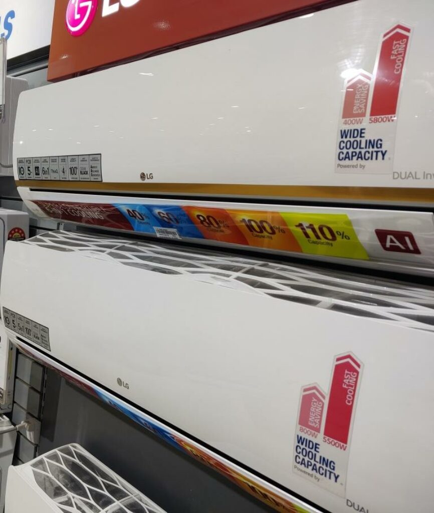 LG 1 Ton 5 Star Ai Dual Inverter Split Ac(Rs-Q14Ynze) side view image captured while testing in a store