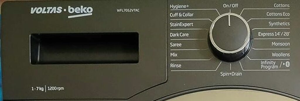Voltas Beko 7.0kg 5 Star Front Load Washing Machine (WFL7012VTAC) washing programme and menu settings
